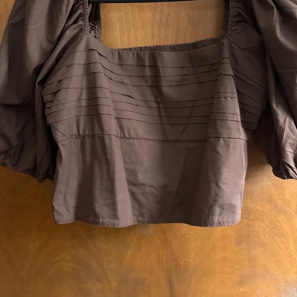 Abercrombie & Fitch Chocolate Brown Emerson Square Neck Crop Top Puff Sleeve Y2K - Picture 6 of 12